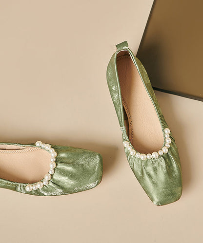 Green Nail Bead Wrinkled Penny Loafers