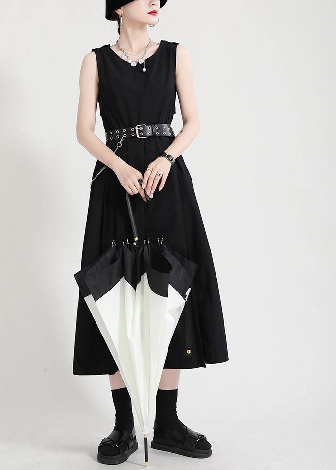 Natural Black O-neck a Line Sleeveless Summer Long Dresses