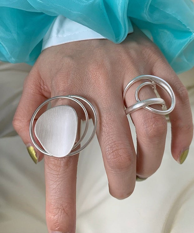 Boutique Silk Stainless Steel Hollow Out Open Rings Two-piece Set