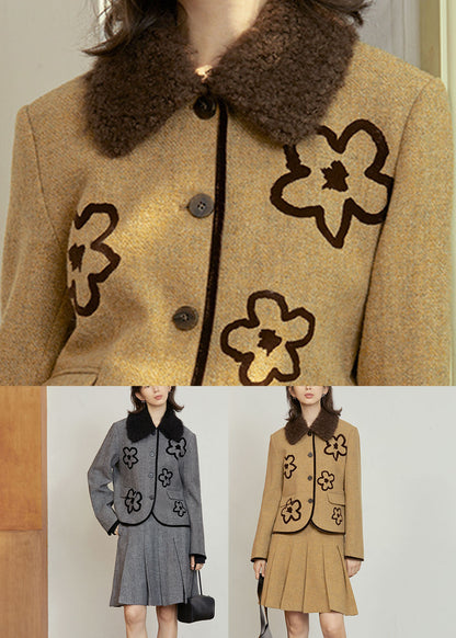 Organic Grey Button Woolen Coat and Skirts Two Pieces Set Fall