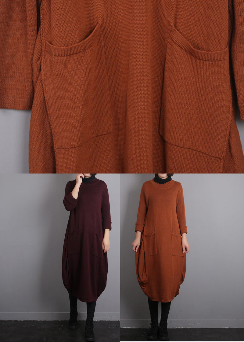 Mulberry O-neck Knit Cotton Thread Sweater Dress Fall