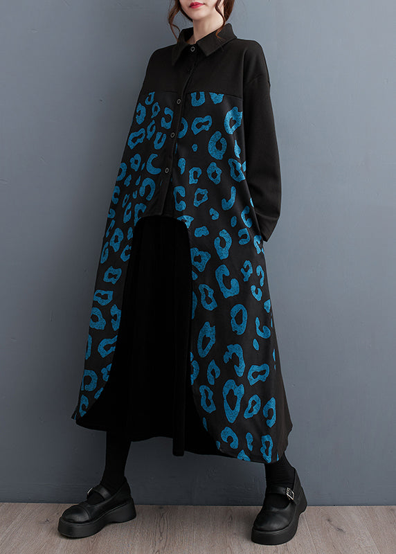 Diy Black Oversized Patchwork Cotton Shirt Dress Fall