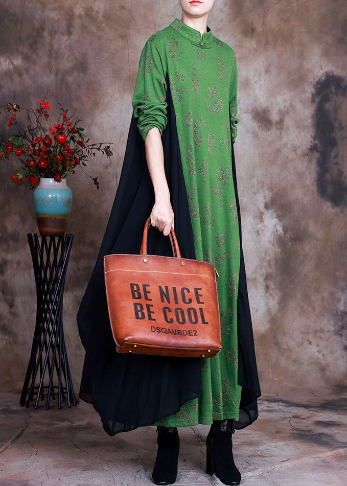 Diy Green Button Patchwork Asymmetrical Design Fall Dress