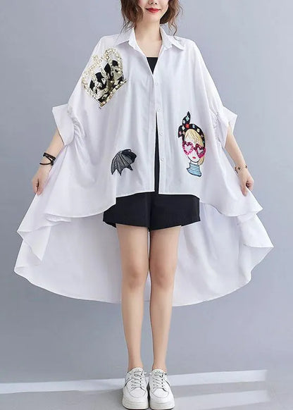 Style White Nail Bead Sequins Button Summer Top