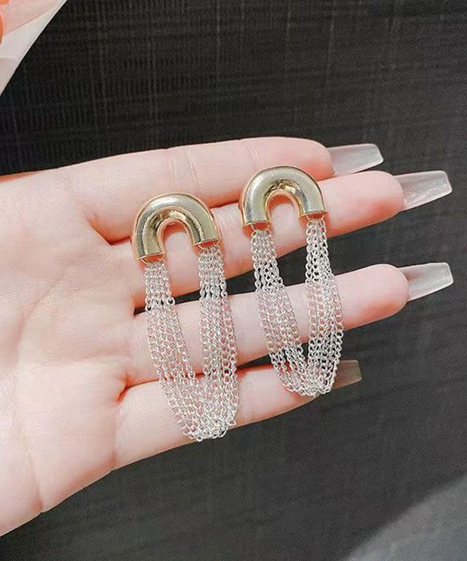 Classy White Sterling Silver Tassel Hoop Earrings