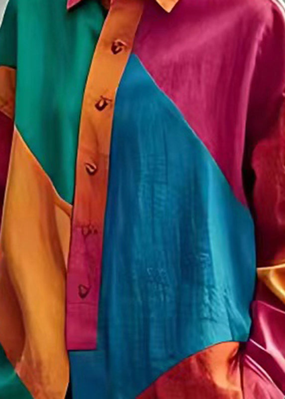 Colorblock Oversized Patchwork Linen Top Spring