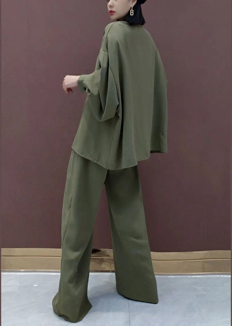 Modern Green Peter Pan Collar Asymmetrical Design Two Piece Set Spring