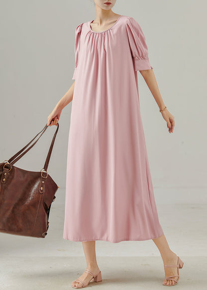 Italian Pink O-neck Cotton Vacation Dress Summer