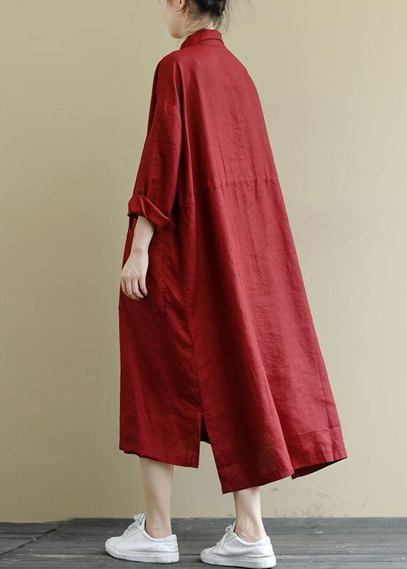 Green Flower Linen Shirt Dress Oversize Spring Maxi Dresses