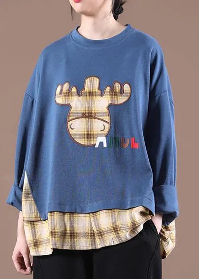 Comfy Blue Graphic Loose Sweatshirts Top