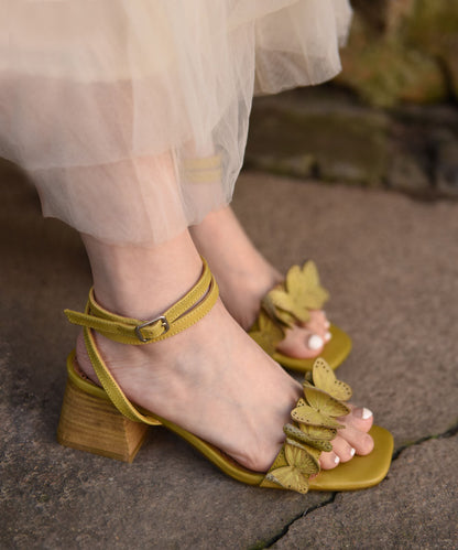 Green Butterfly Splicing Chunky Heel Sandals Peep Toe