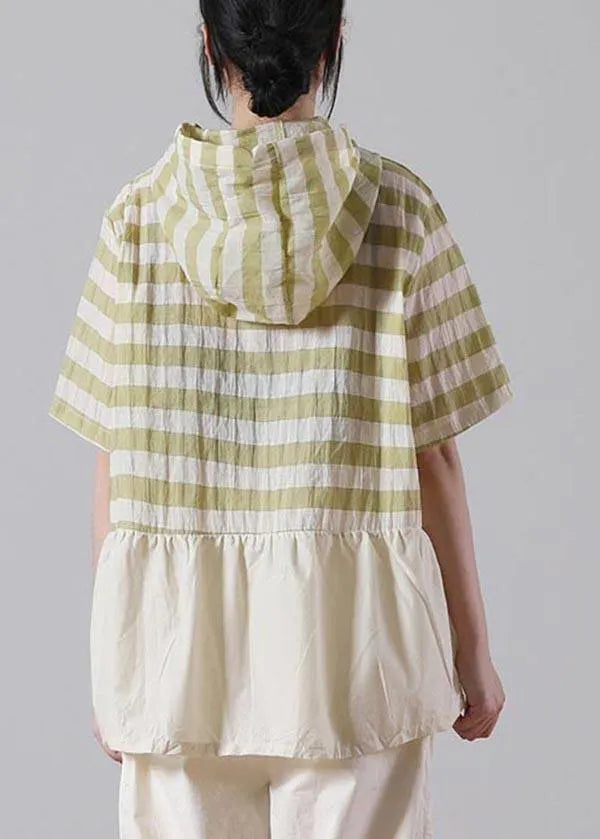 Green Striped Oversize Cotton Linen Summer Shirt