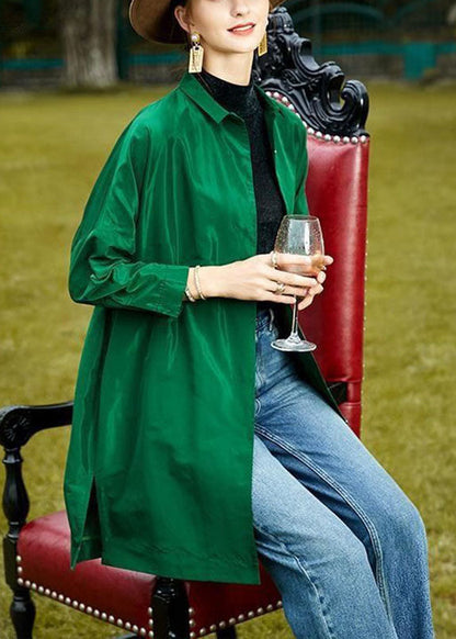 Green Peterpan Collar Button Side Open Fall Long Sleeve Coat