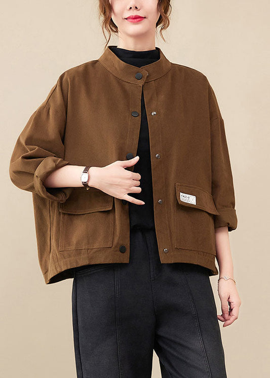 Coffee Pockets Patchwork Button Coats Fall