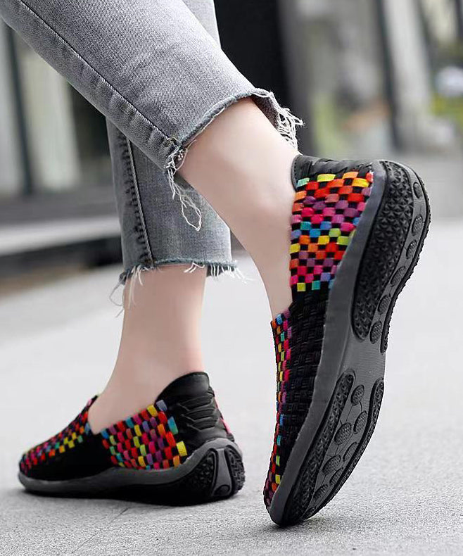 Knit Fabric Black Diy Soft Splicing Flats Shoes Soofairy Shoes-20251