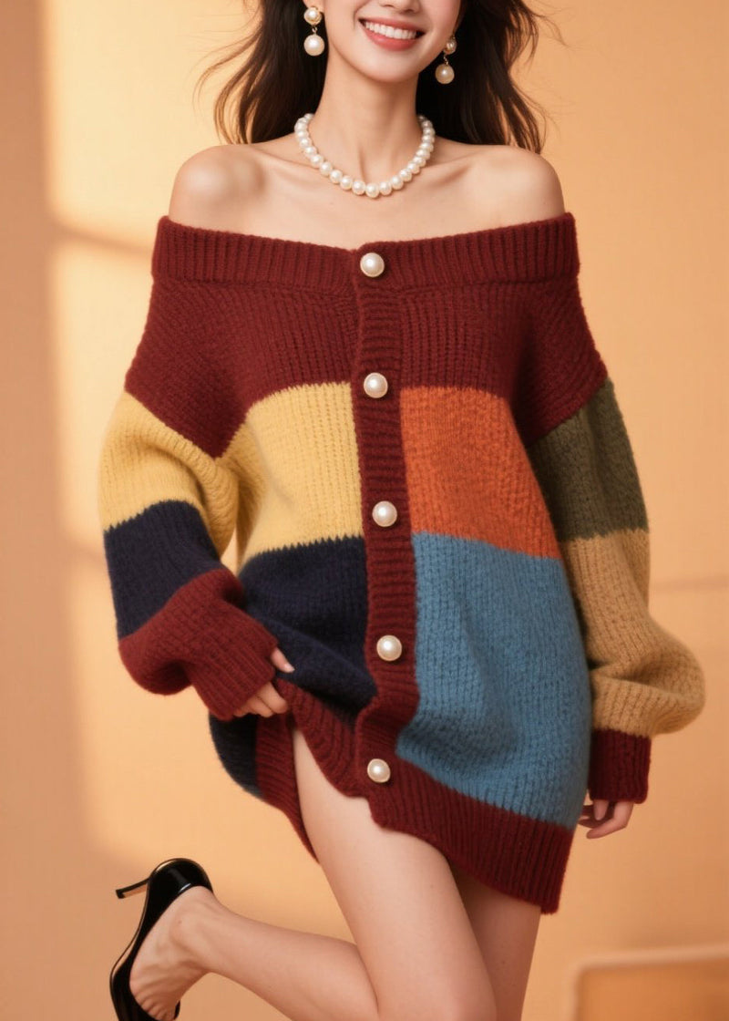 Colorblock Button Knit Cardigans Fall