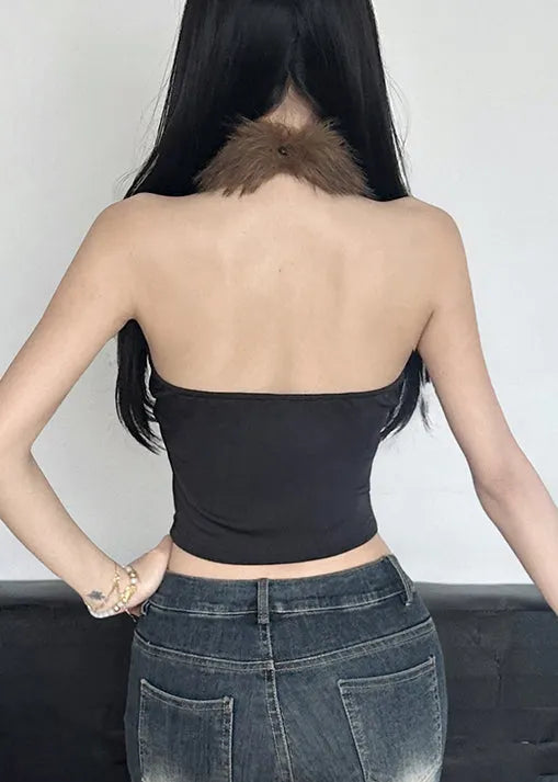 Leopard Backless Fluffy Patchwork Tanks Summer