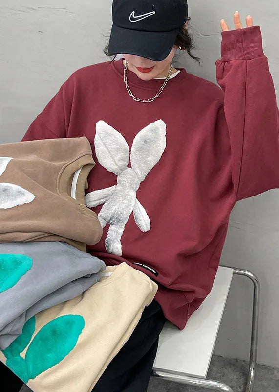Grey O-neck Character Print Pullover Long Sleeve