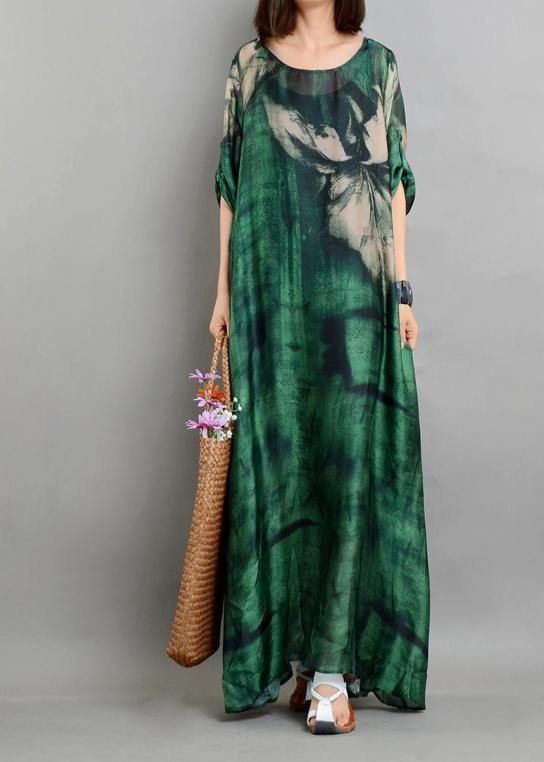 Green Print Chiffon Dress Summer Two Pieces Set