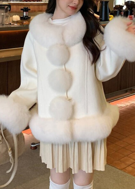 White Fur Collar Patchwork Duck Down Coats Winter