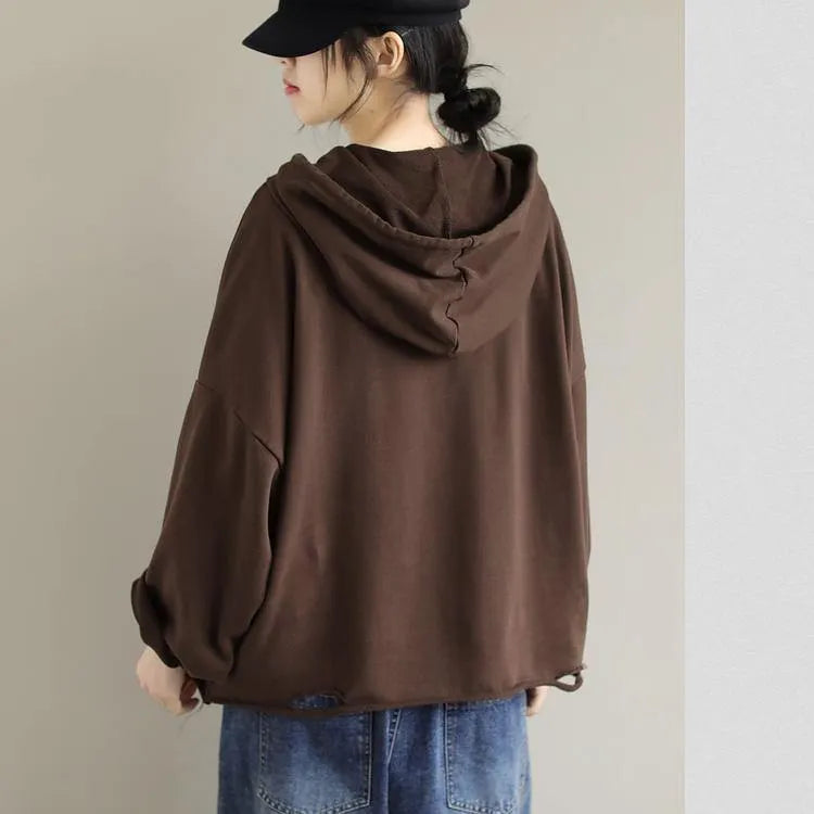 Unique Chocolate Crane Tops Hooded Hole Short Spring Blouse