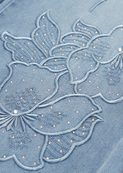 Organic Blue Embroidered Pockets Denim Pants Fall