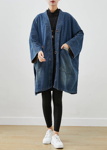 Blue Oversized Patchwork Denim Coats Fall