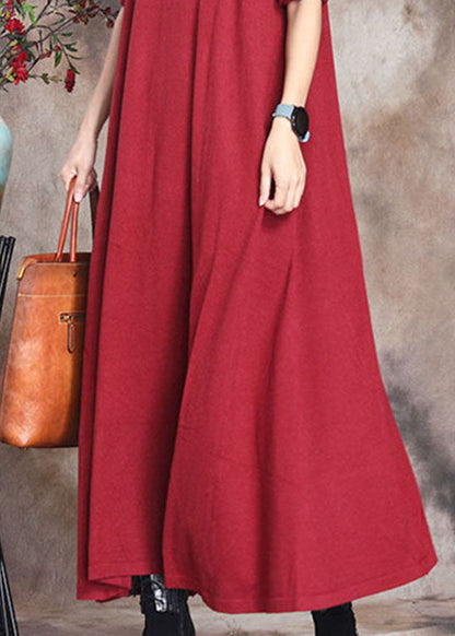 Red Retro Knit Slim Fit Fall Long Sweater Dress