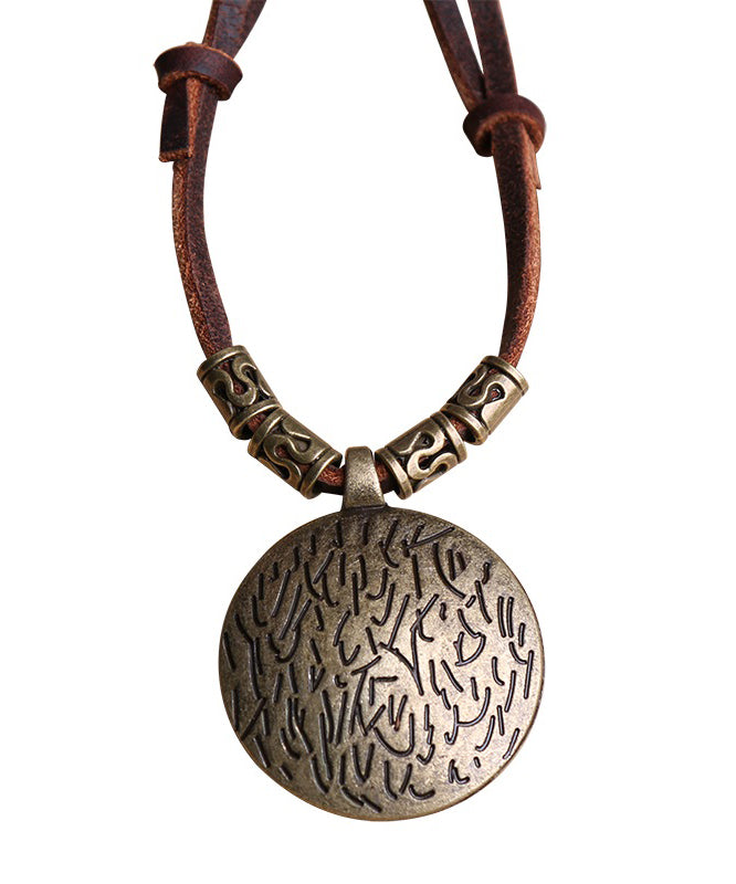 Brown Alloy Leather Rope Pendant Necklace
