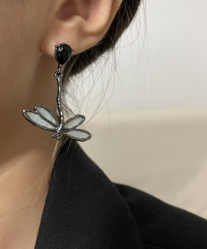 Blue Sterling Silver Dragonfly Drip Glaze Drop Earrings