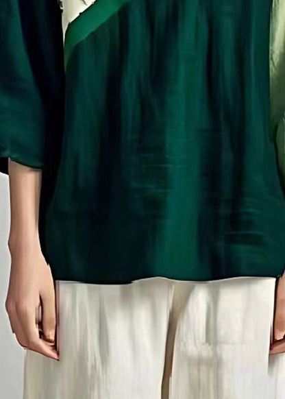 Blackish Green Oversized Patchwork Linen Shirts Summer