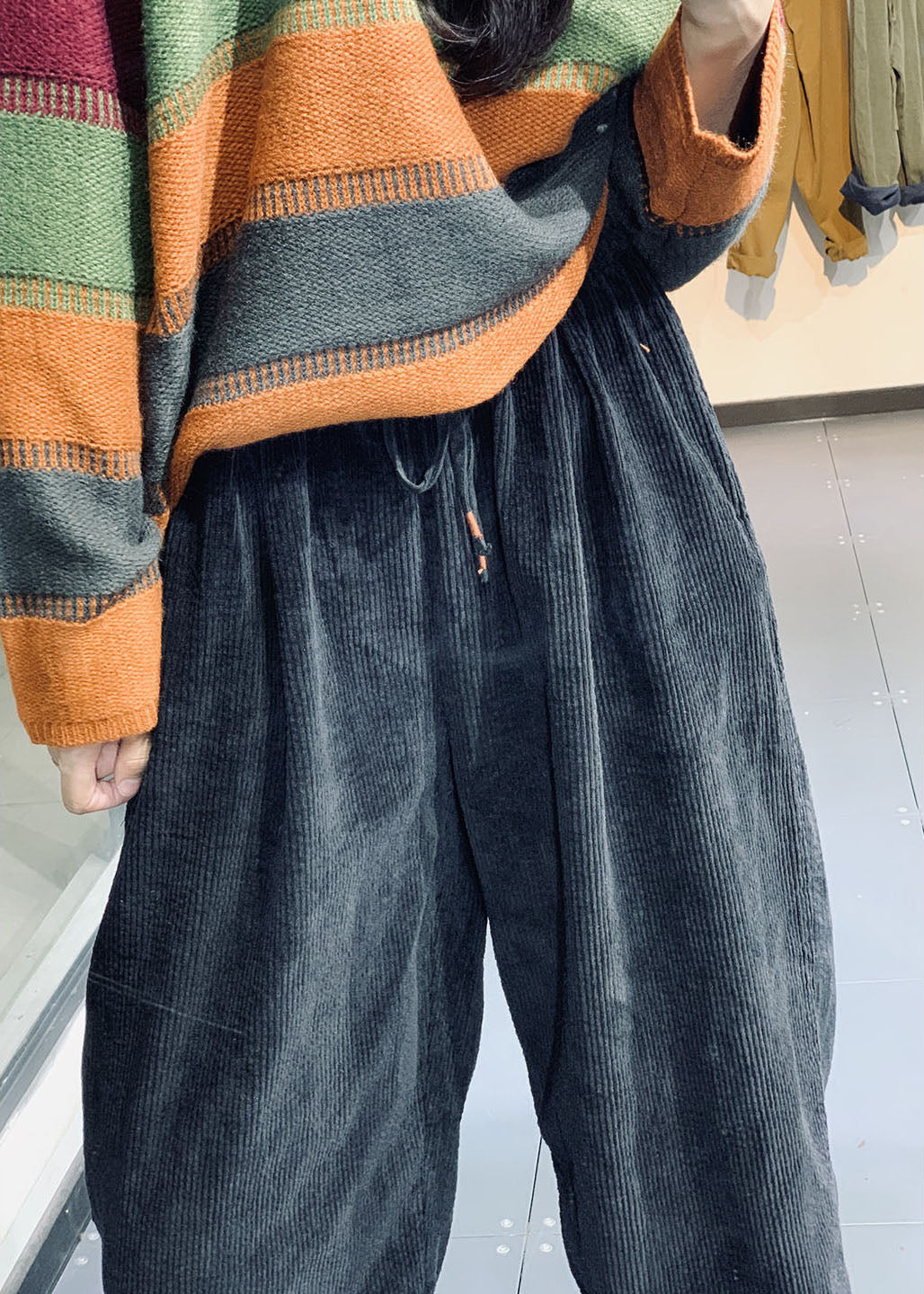 Organic Black Retro Corduroy Lantern Fall Pants