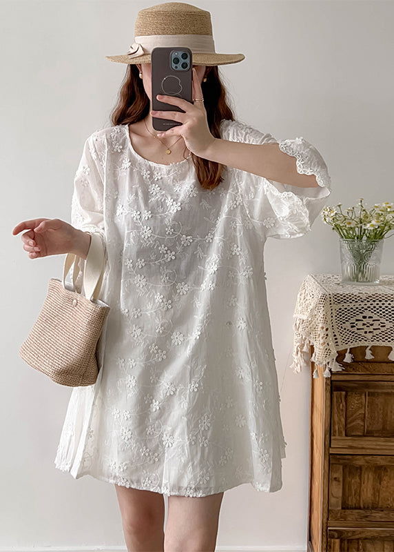 Stylish White Oversized Stereoscopic Cotton Vacation Dress Summer