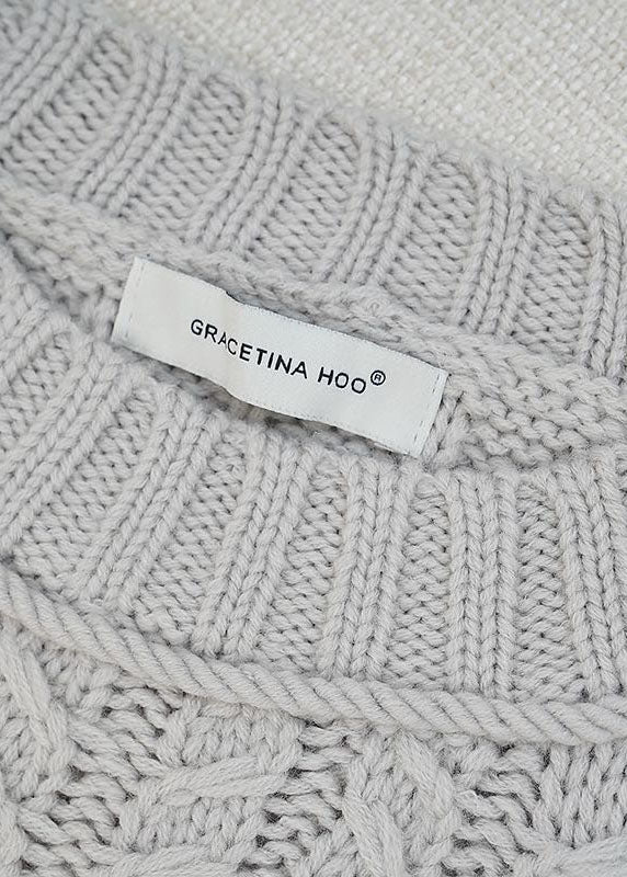 Grey Hollow Out Woolen Knit Sweaters Spring