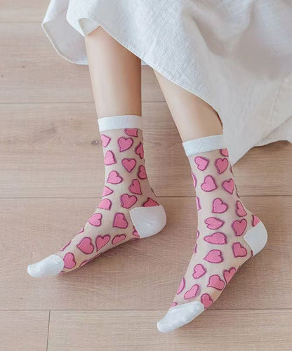 Heart Jacquard Transparent Thin Mid Length Socks