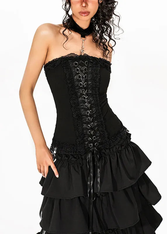 French Black Tie Waist Top Sleeveless