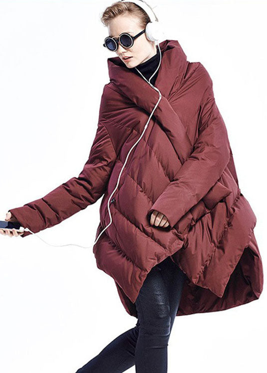Black Cloak Asymmetrical Design Thick Winter Duck Down Coat