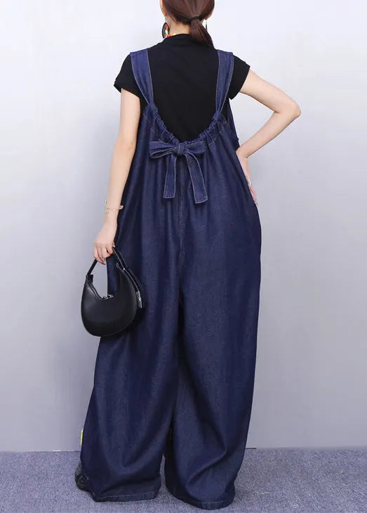 Vibrant Smiley Festooned Blue Denim Jumpsuit Look