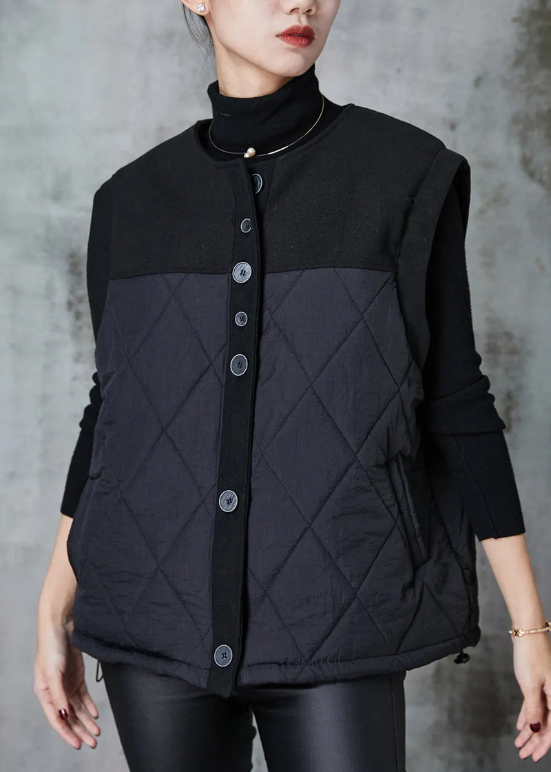 Black Patchwork Fine Cotton Filled Vests Oversized Spring