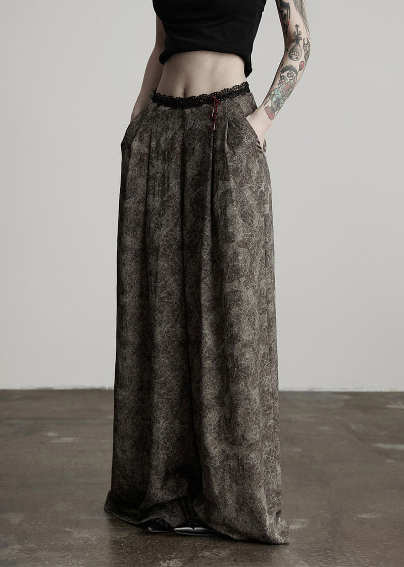 Grey Tie Dye Patchwork Lace Straight Pants Spring