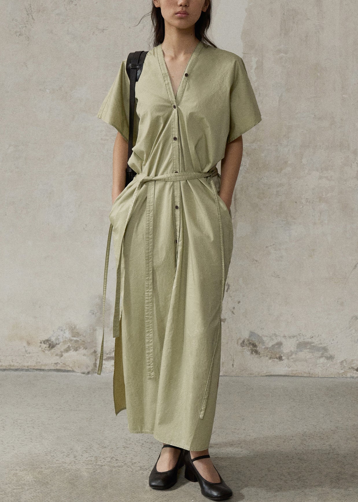 Green V Neck Side Open Cotton Long Dresses Summer