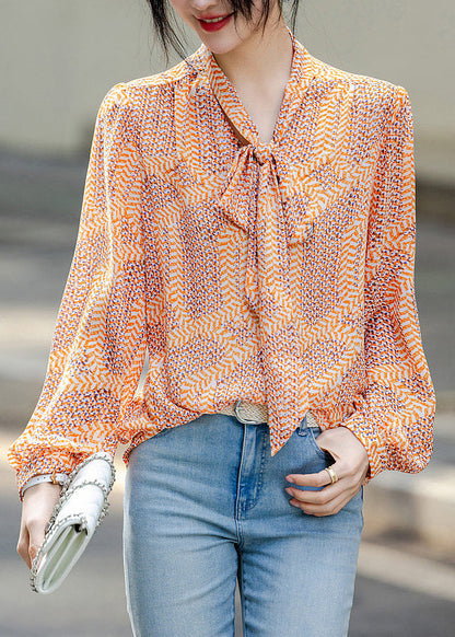 Diy Yellow V Neck Print Chiffon Top Fall