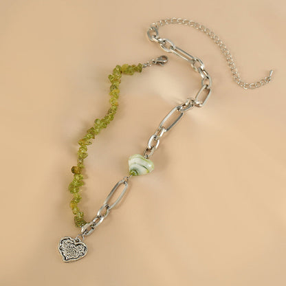 Colorblock Sterling Silver Alloy Love Patchwork Beads Gratuated Bead Necklace