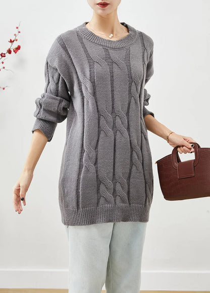 Diy Grey Oversized Thick Cable Knit Sweater Tops Winter