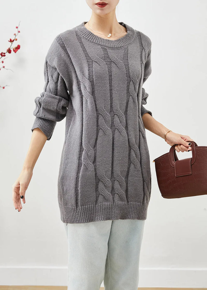 Diy Grey Oversized Thick Cable Knit Sweater Tops Winter