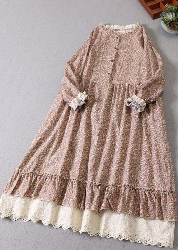Purple Ruffled Print Cotton Maxi Dress Spring