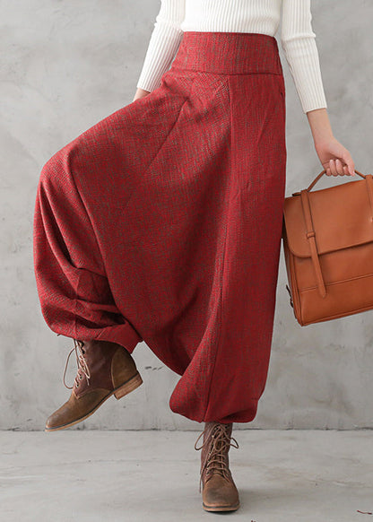 Red Print High Waist Thick Wide Leg Pants Fall