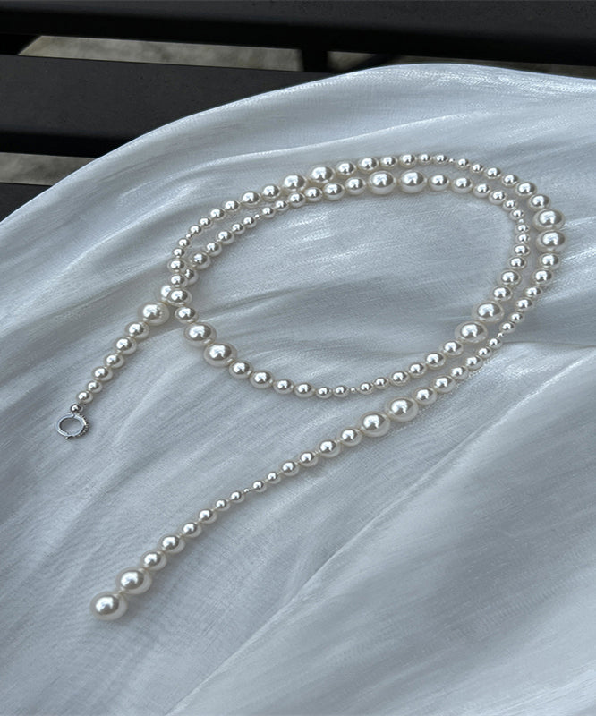 White Pearl Beading Gratuated Bead Necklace