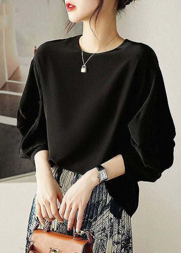 Khaki O-neck Cinched Chiffon Shirt Tops Lantern Sleeve