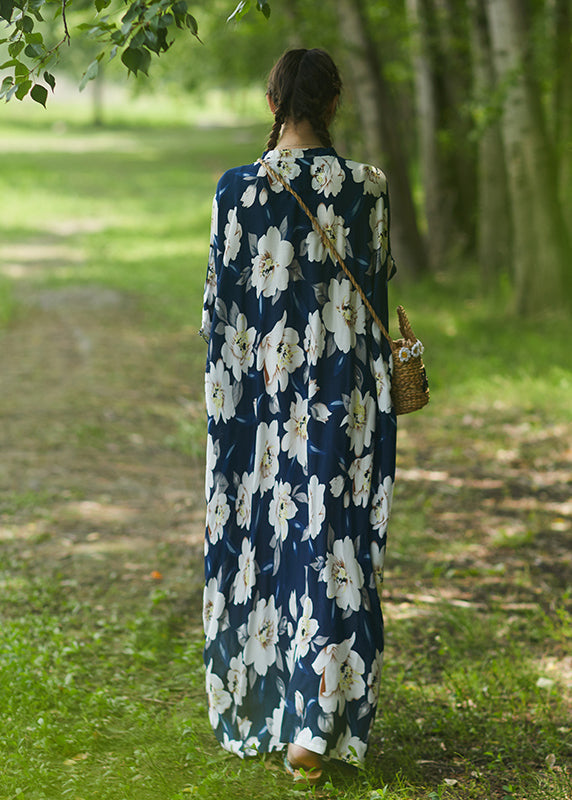 Blue V Neck Cotton Robe Dress Summer